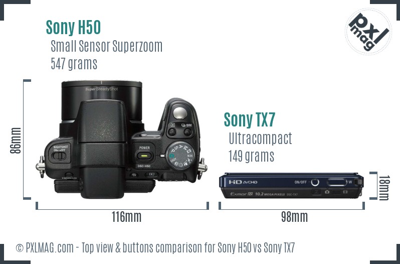 Sony H50 vs Sony TX7 top view buttons comparison