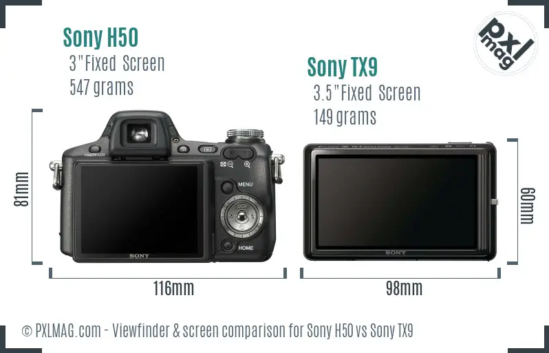 Sony H50 vs Sony TX9 Screen and Viewfinder comparison