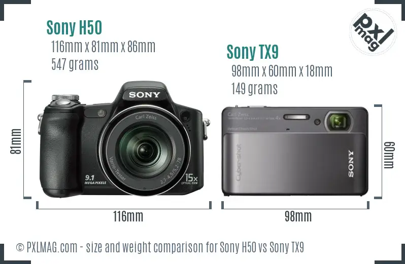 Sony H50 vs Sony TX9 size comparison