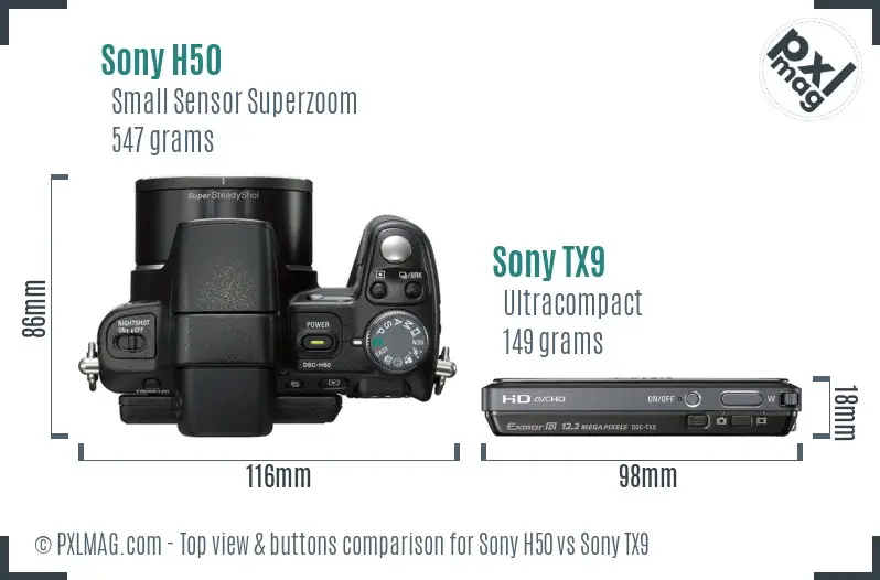 Sony H50 vs Sony TX9 top view buttons comparison