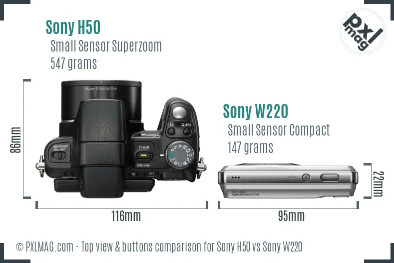 Sony H50 vs Sony W220 top view buttons comparison