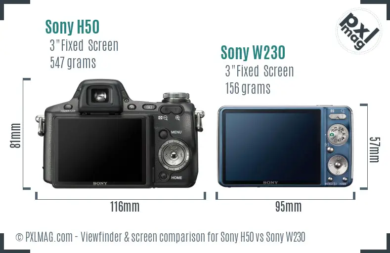 Sony H50 vs Sony W230 Screen and Viewfinder comparison