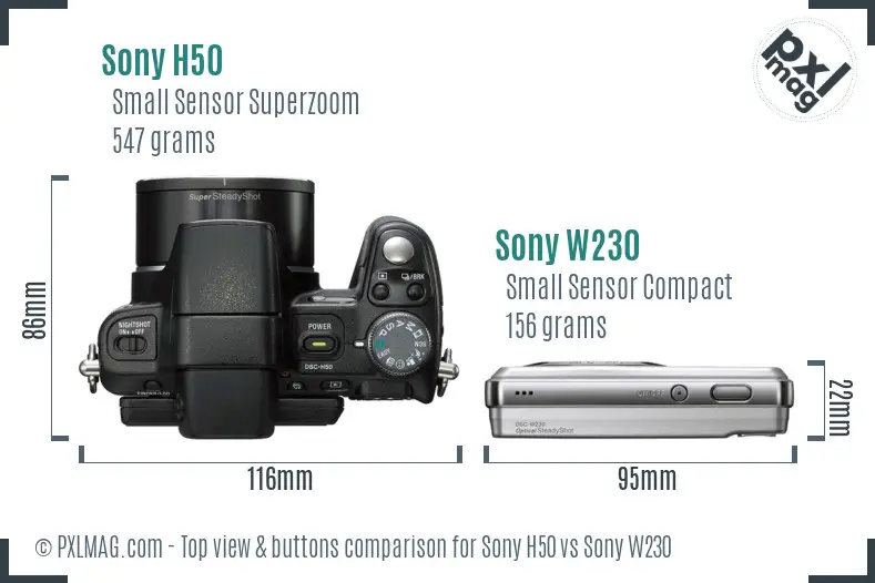 Sony H50 vs Sony W230 top view buttons comparison