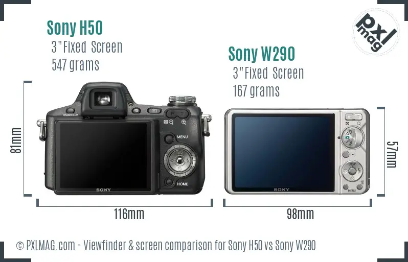 Sony H50 vs Sony W290 Screen and Viewfinder comparison