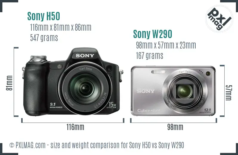 Sony H50 vs Sony W290 size comparison