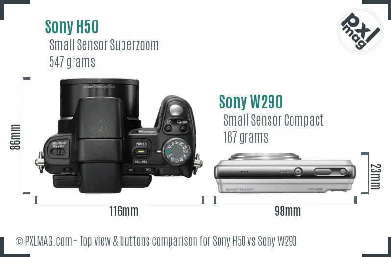 Sony H50 vs Sony W290 top view buttons comparison
