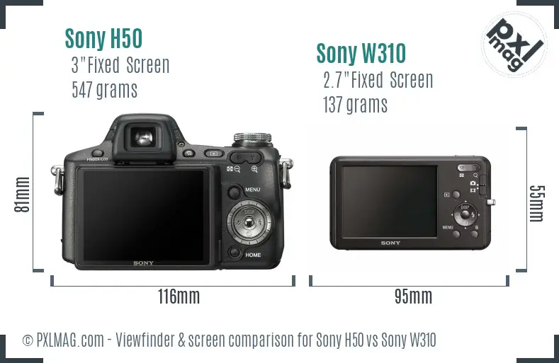 Sony H50 vs Sony W310 Screen and Viewfinder comparison