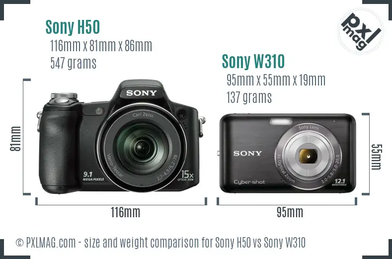 Sony H50 vs Sony W310 size comparison