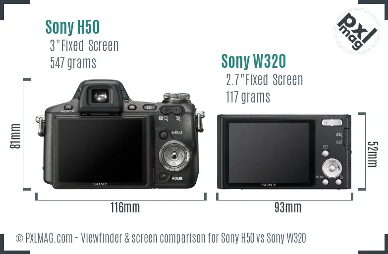 Sony H50 vs Sony W320 Screen and Viewfinder comparison