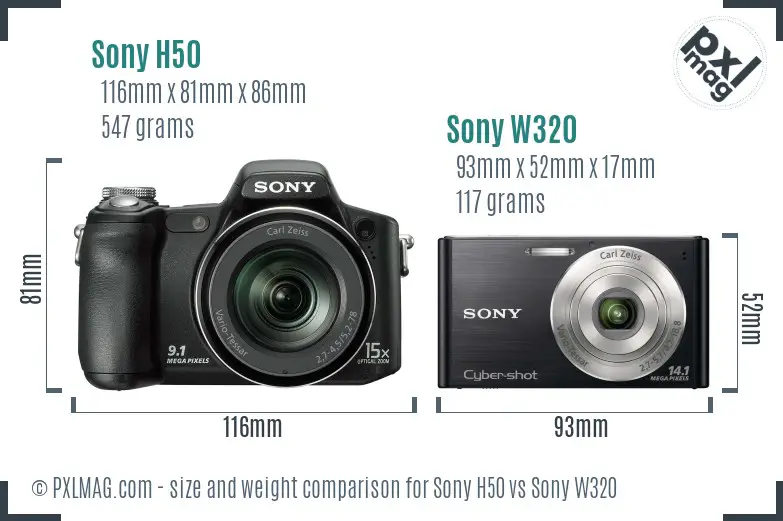 Sony H50 vs Sony W320 size comparison