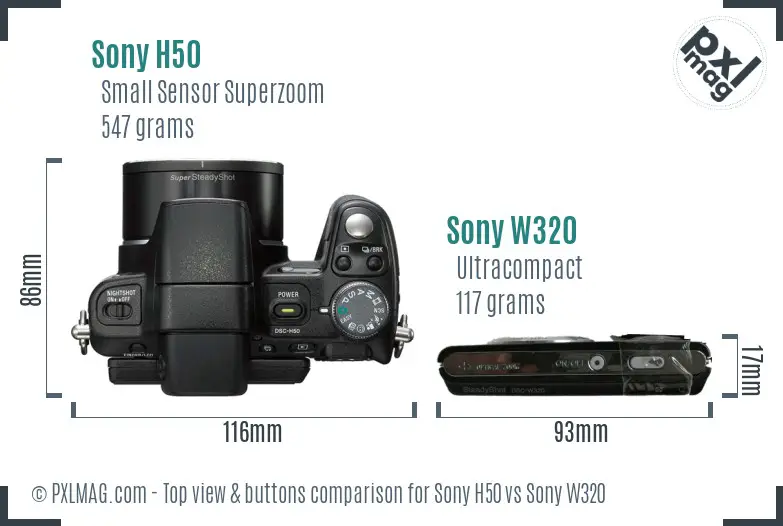 Sony H50 vs Sony W320 top view buttons comparison