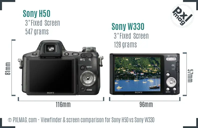 Sony H50 vs Sony W330 Screen and Viewfinder comparison
