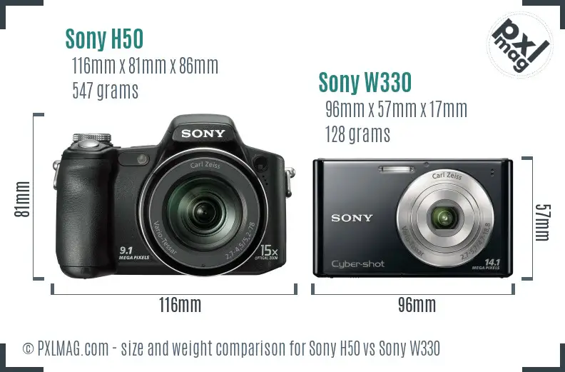 Sony H50 vs Sony W330 size comparison