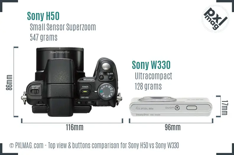 Sony H50 vs Sony W330 top view buttons comparison