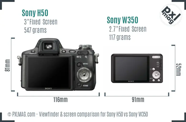 Sony H50 vs Sony W350 Screen and Viewfinder comparison