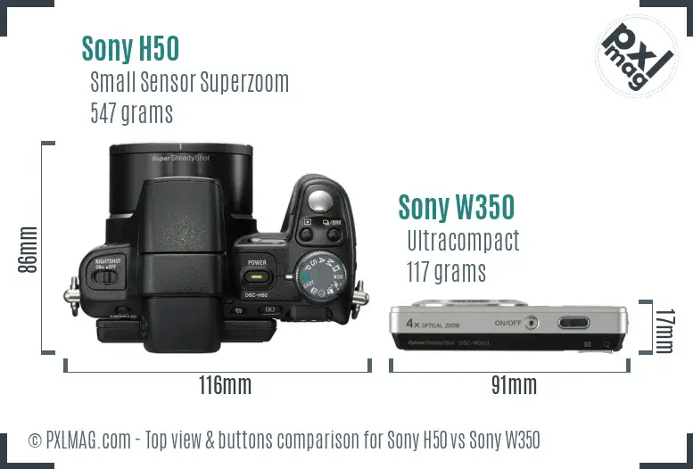 Sony H50 vs Sony W350 top view buttons comparison