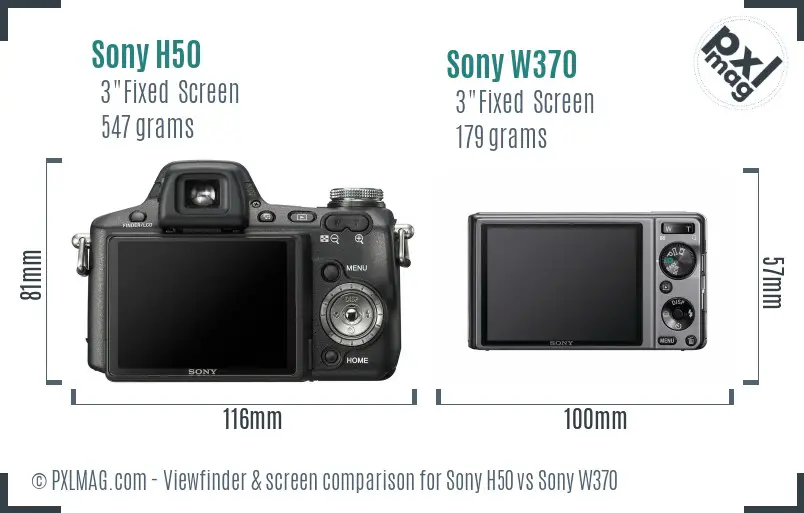 Sony H50 vs Sony W370 Screen and Viewfinder comparison