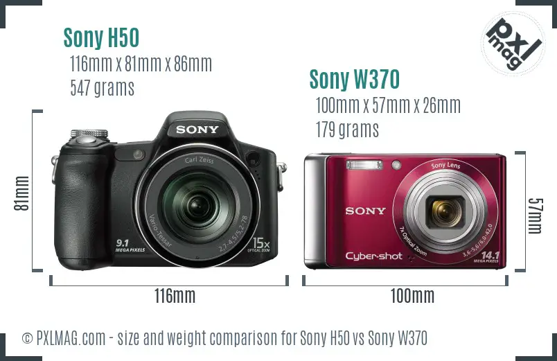 Sony H50 vs Sony W370 size comparison