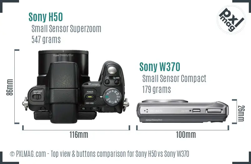 Sony H50 vs Sony W370 top view buttons comparison