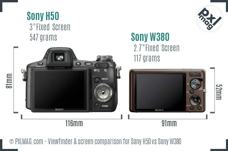 Sony H50 vs Sony W380 Screen and Viewfinder comparison