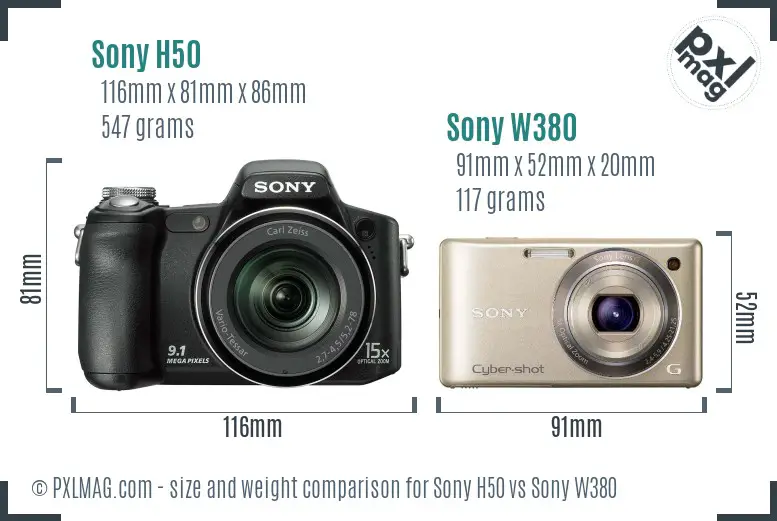 Sony H50 vs Sony W380 size comparison