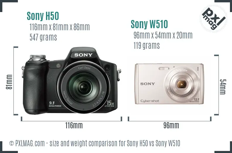 Sony H50 vs Sony W510 size comparison