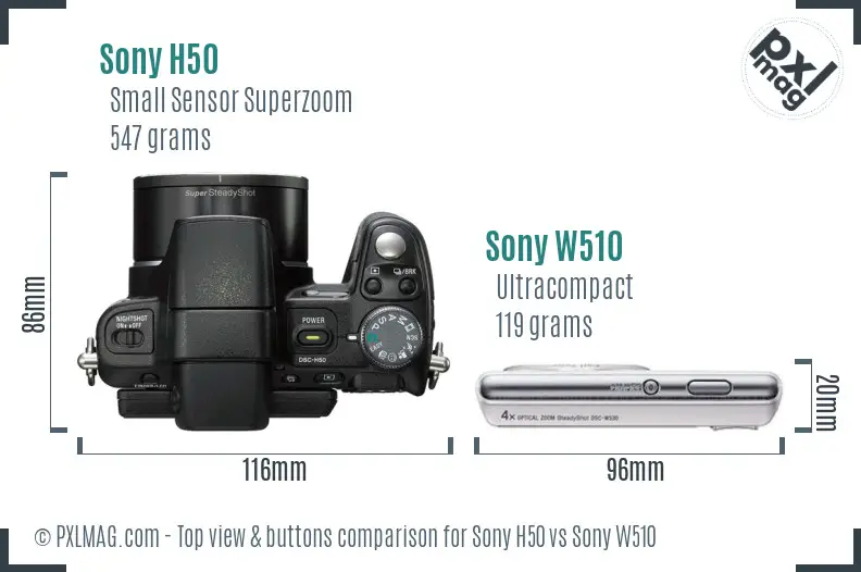 Sony H50 vs Sony W510 top view buttons comparison