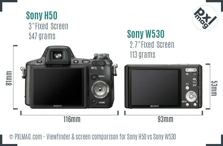Sony H50 vs Sony W530 Screen and Viewfinder comparison