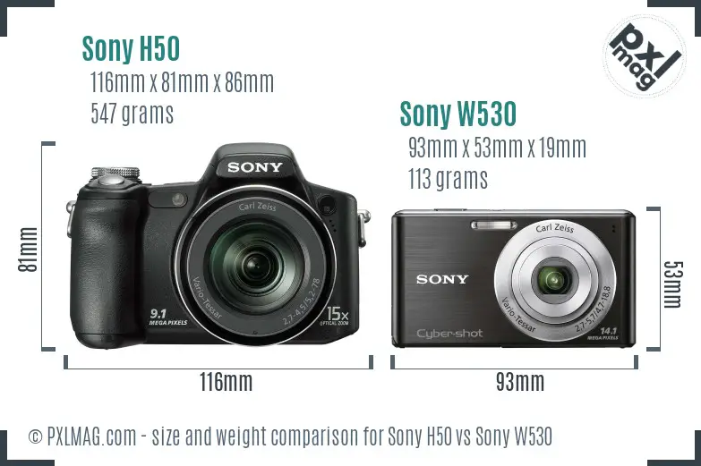 Sony H50 vs Sony W530 size comparison