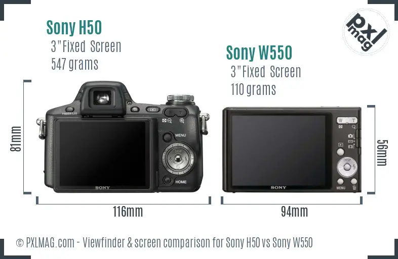 Sony H50 vs Sony W550 Screen and Viewfinder comparison