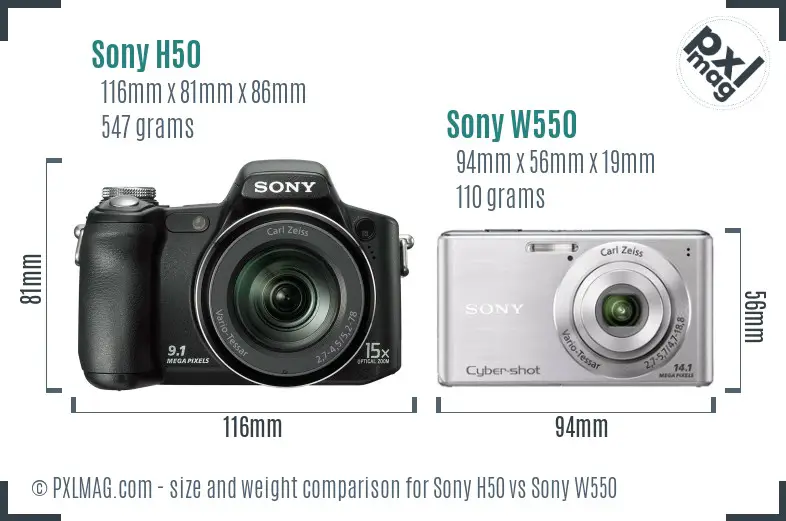 Sony H50 vs Sony W550 size comparison