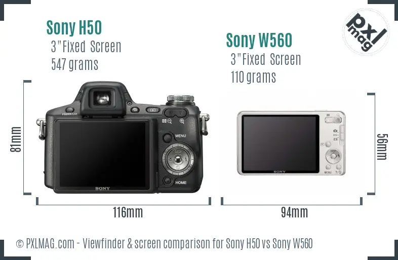 Sony H50 vs Sony W560 Screen and Viewfinder comparison