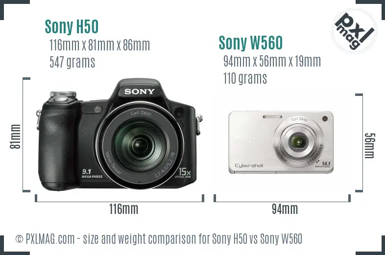 Sony H50 vs Sony W560 size comparison