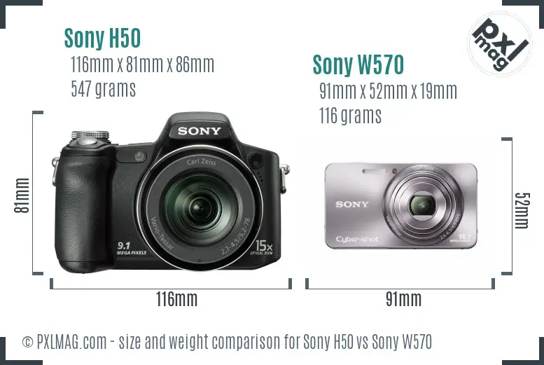 Sony H50 vs Sony W570 size comparison