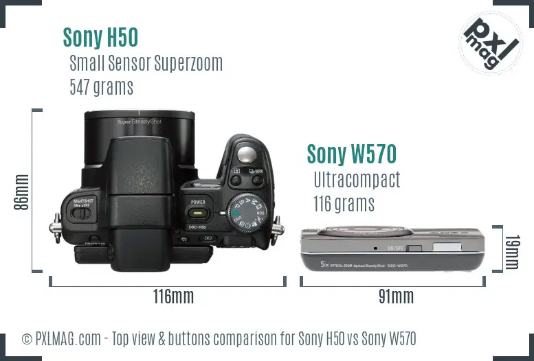 Sony H50 vs Sony W570 top view buttons comparison