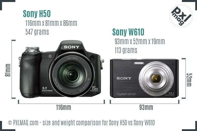 Sony H50 vs Sony W610 size comparison