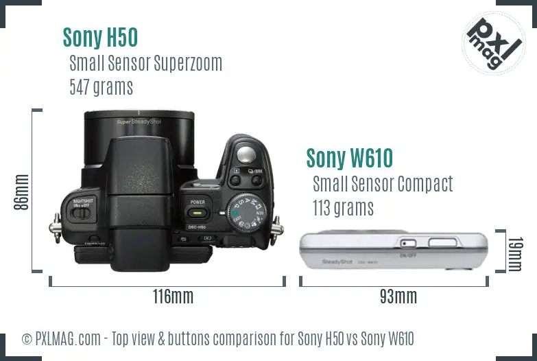 Sony H50 vs Sony W610 top view buttons comparison