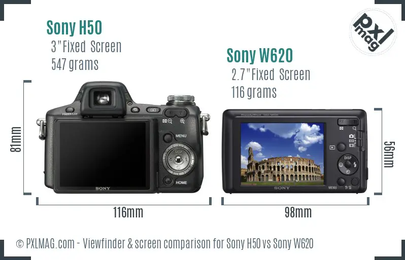 Sony H50 vs Sony W620 Screen and Viewfinder comparison