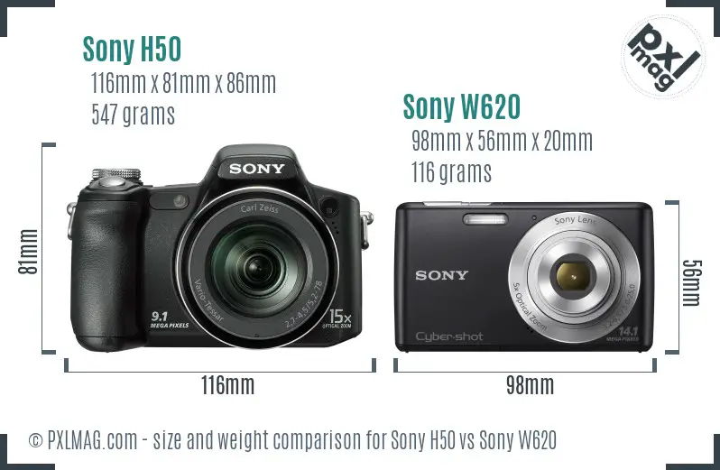 Sony H50 vs Sony W620 size comparison