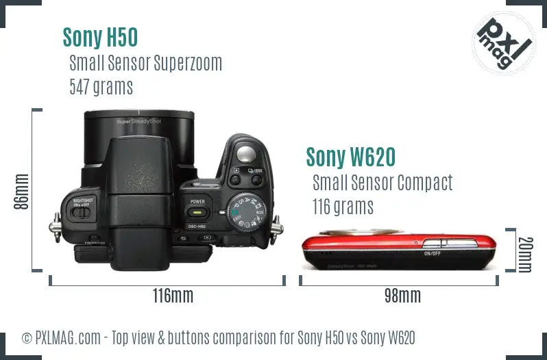 Sony H50 vs Sony W620 top view buttons comparison