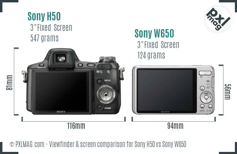 Sony H50 vs Sony W650 Screen and Viewfinder comparison