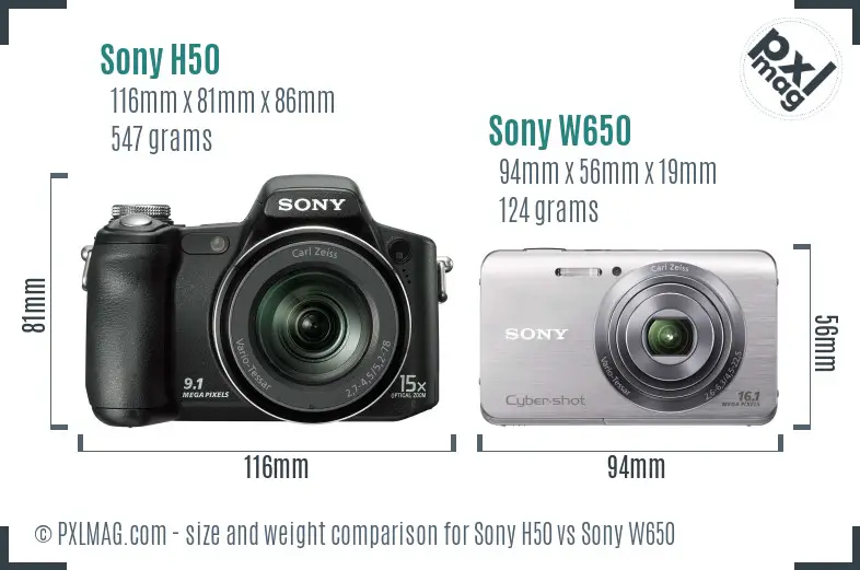 Sony H50 vs Sony W650 size comparison
