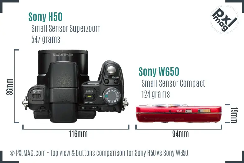 Sony H50 vs Sony W650 top view buttons comparison