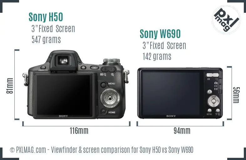 Sony H50 vs Sony W690 Screen and Viewfinder comparison