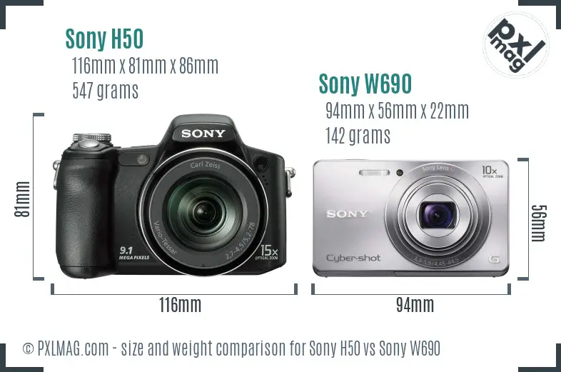 Sony H50 vs Sony W690 size comparison