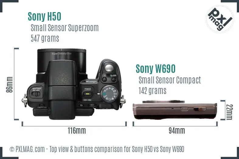 Sony H50 vs Sony W690 top view buttons comparison