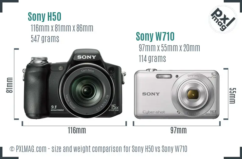 Sony H50 vs Sony W710 size comparison