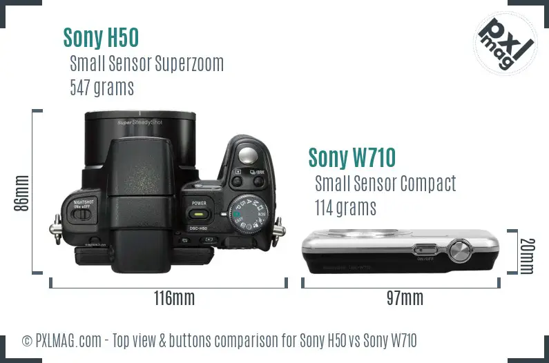 Sony H50 vs Sony W710 top view buttons comparison