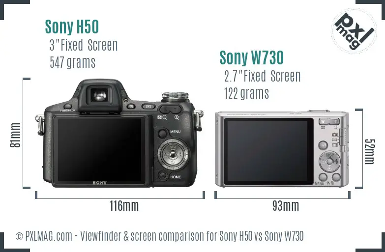 Sony H50 vs Sony W730 Screen and Viewfinder comparison