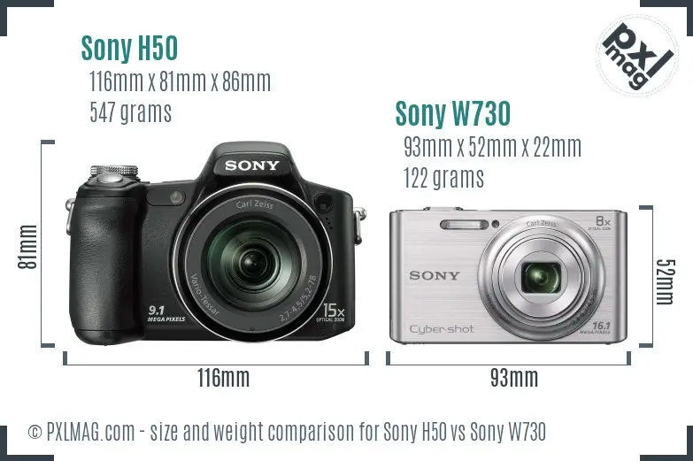 Sony H50 vs Sony W730 size comparison